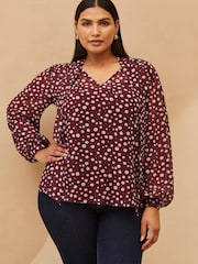 Live Unlimited Purple Spot Print Neck Tie Blouse - Image 1 of 7