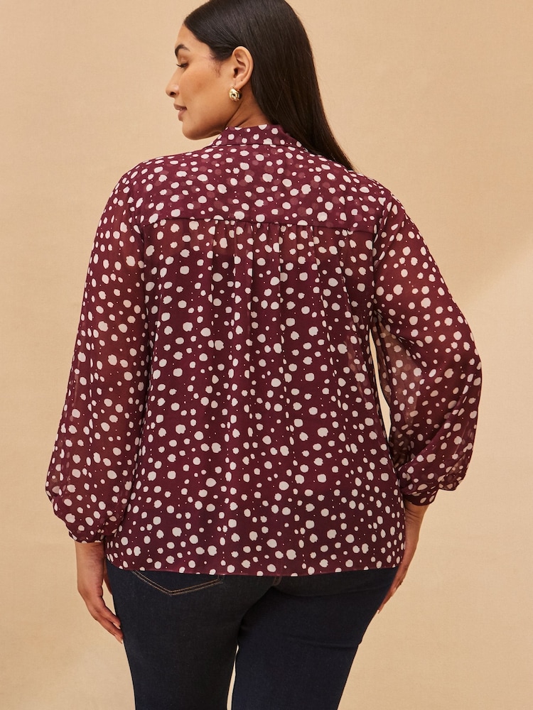 Live Unlimited Purple Spot Print Neck Tie Blouse - Image 7 of 7 Live Unlimited Purple Spot Print Neck Tie Blouse - Image 7 of 7