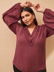 Live Unlimited Purple Frill Trim V-Neck Blouse - Image 1 of 4