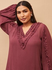 Live Unlimited Purple Frill Trim V-Neck Blouse - Image 2 of 4