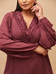 Live Unlimited Purple Frill Trim V-Neck Blouse - Image 3 of 4