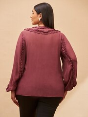 Live Unlimited Purple Frill Trim V-Neck Blouse - Image 4 of 4