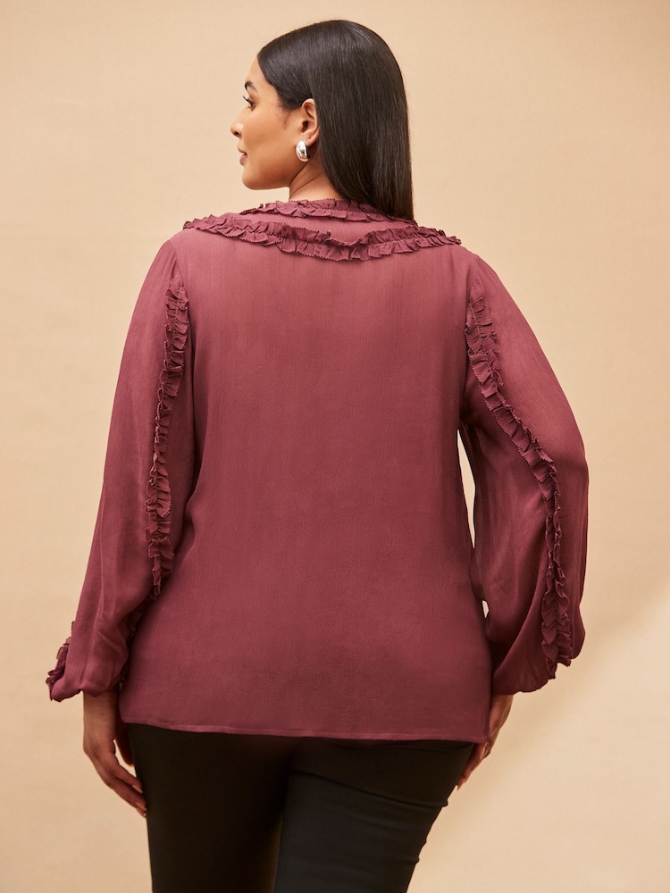 Live Unlimited Purple Frill Trim V-Neck Blouse - Image 4 of 4