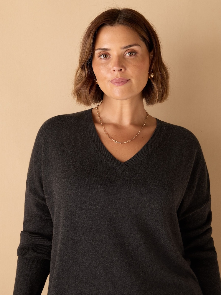 Live Unlimited Grey V-Neck Jumper - Image 2 of 3