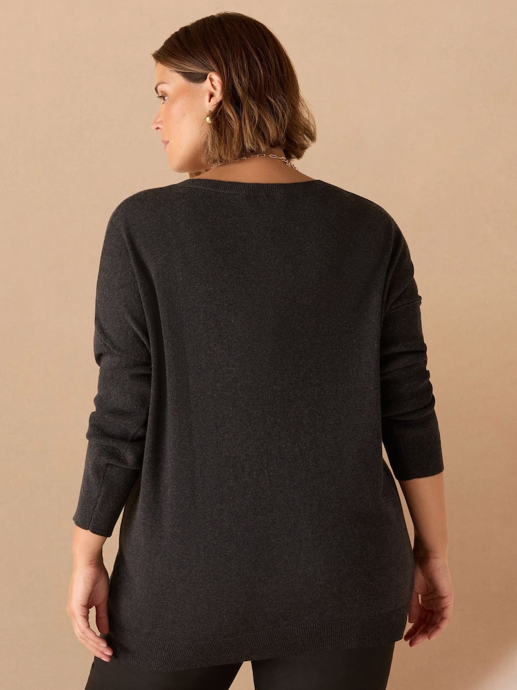 Live Unlimited Grey V-Neck Jumper - Image 3 of 3