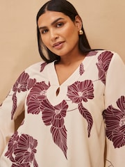Live Unlimited Cream Floral Print Flared Sleeve V-Neck Blouse - Image 4 of 4
