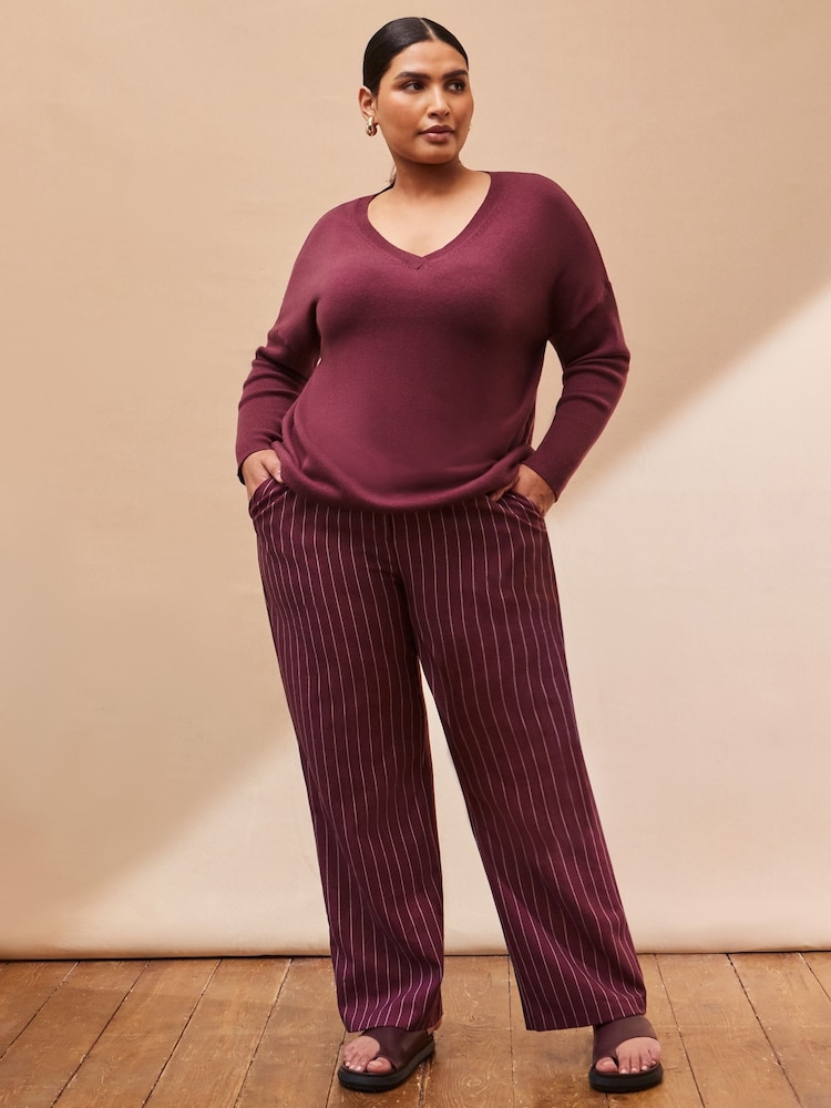 Live Unlimited Red Pinstripe Button Detail Wide Leg Trousers - Image 1 of 3 Live Unlimited Red Pinstripe Button Detail Wide Leg Trousers - Image 1 of 3