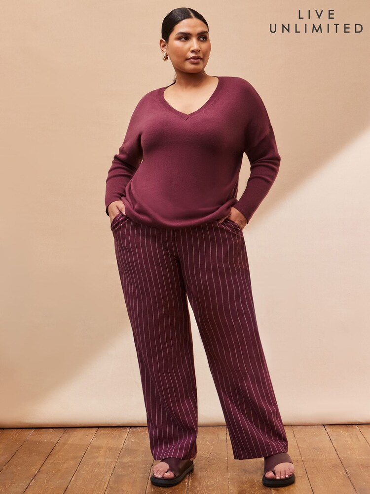 Live Unlimited Red Pinstripe Button Detail Wide Leg Trousers - Image 2 of 3 Live Unlimited Red Pinstripe Button Detail Wide Leg Trousers - Image 2 of 3