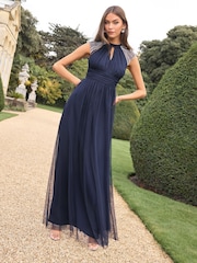 Lipsy Navy Petite Bridesmaid Embellsihed Detail Maxi Dress - Image 1 of 5