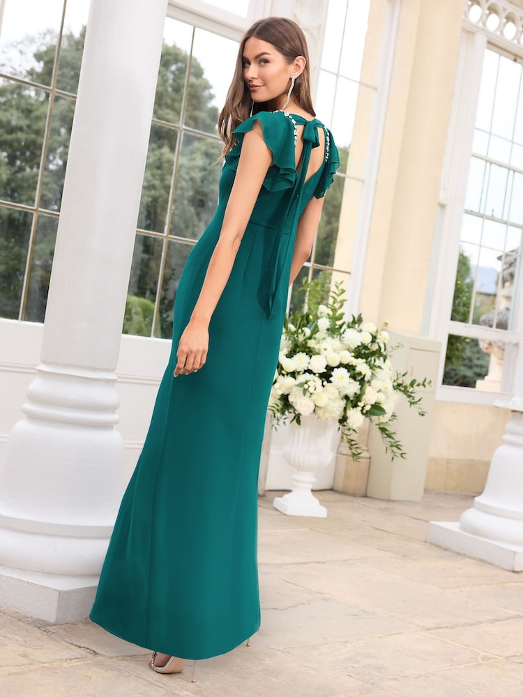 Albastru turcoaz - Lipsy Bridesmaid Flutter Sleeve Embellished Cowl Maxi Dress - Imaginea 5 din 5