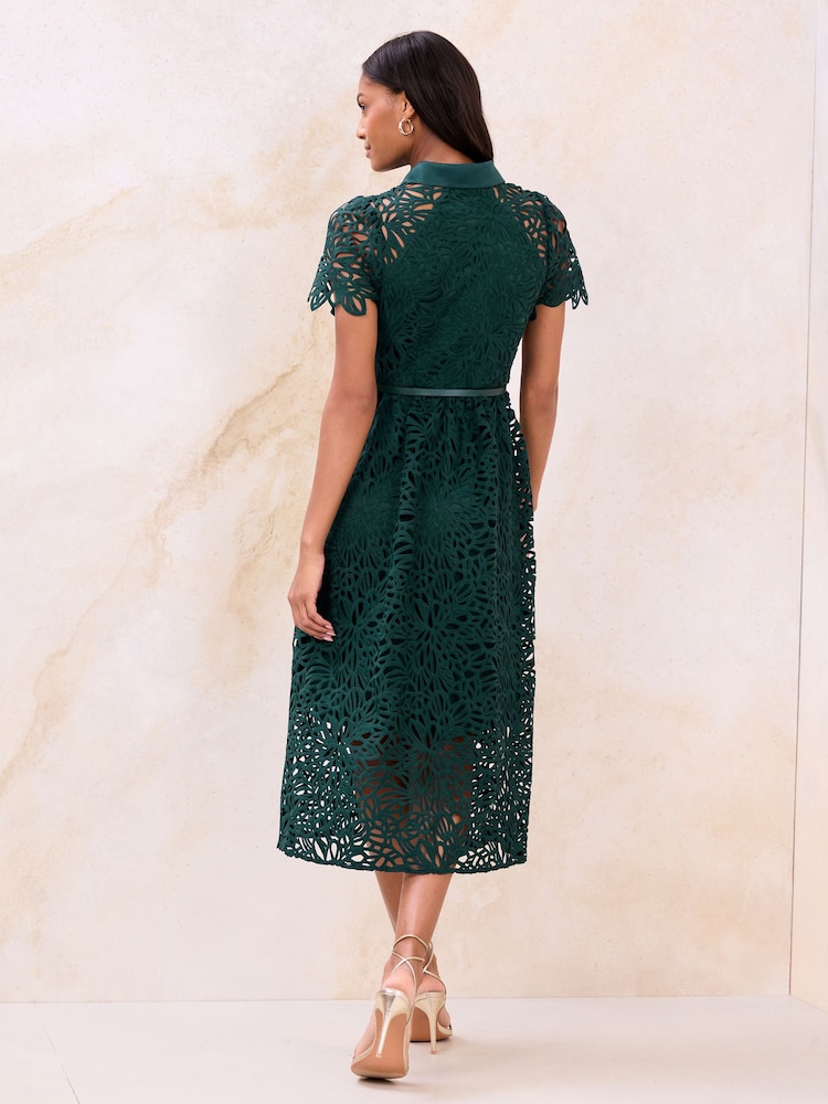 Lipsy Teal Blue Petite Premium Lace Shirt Maxi Dress - Image 4 of 4