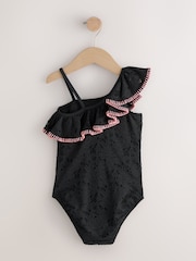 Black Embroidered One Shoulder Swimsuit (3-16yrs) - Image 5 of 7