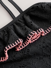 Black Embroidered One Shoulder Swimsuit (3-16yrs) - Image 6 of 7