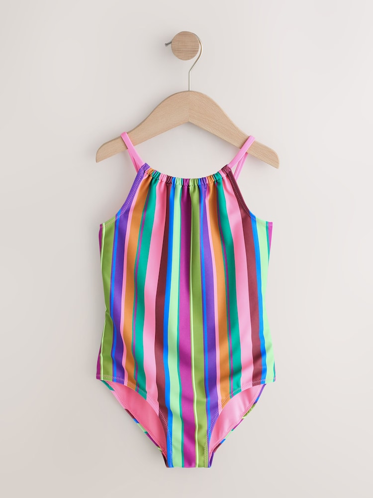 Multi Rainbow Stripe Strappy Ruched Swimsuit (3-16yrs) - Image 1 of 5