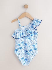 Blue Palm Print One Shoulder Swimsuit (3-16yrs) - Image 2 of 4