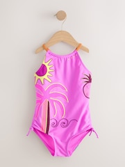 Lila Palmenapplikation - Badeanzug mit Riemchen und Rüschen (3-16Jahre) - Bild 4 von 8