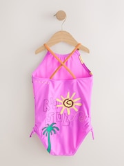 Lila Palmenapplikation - Badeanzug mit Riemchen und Rüschen (3-16Jahre) - Bild 5 von 8