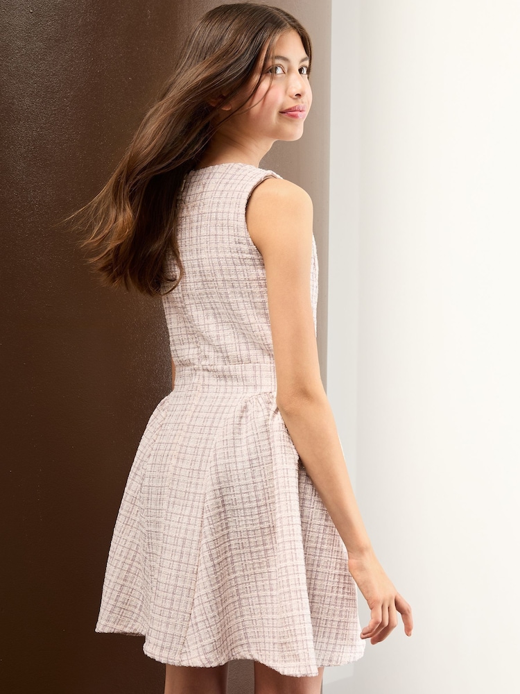 Lipsy Pink Boucle Check Dress (5-16yrs) - Image 2 of 4 Lipsy Pink Boucle Check Dress (5-16yrs) - Image 2 of 4