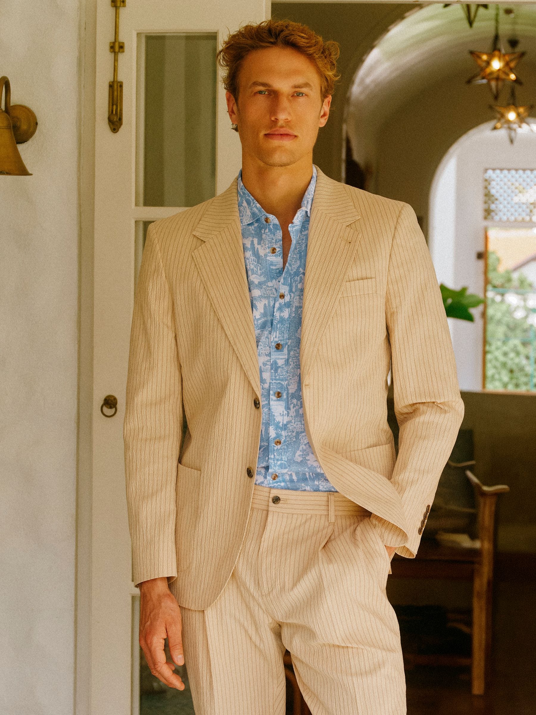 Joules Men's Ecru Stripe Seersucker Suit Jacket Large