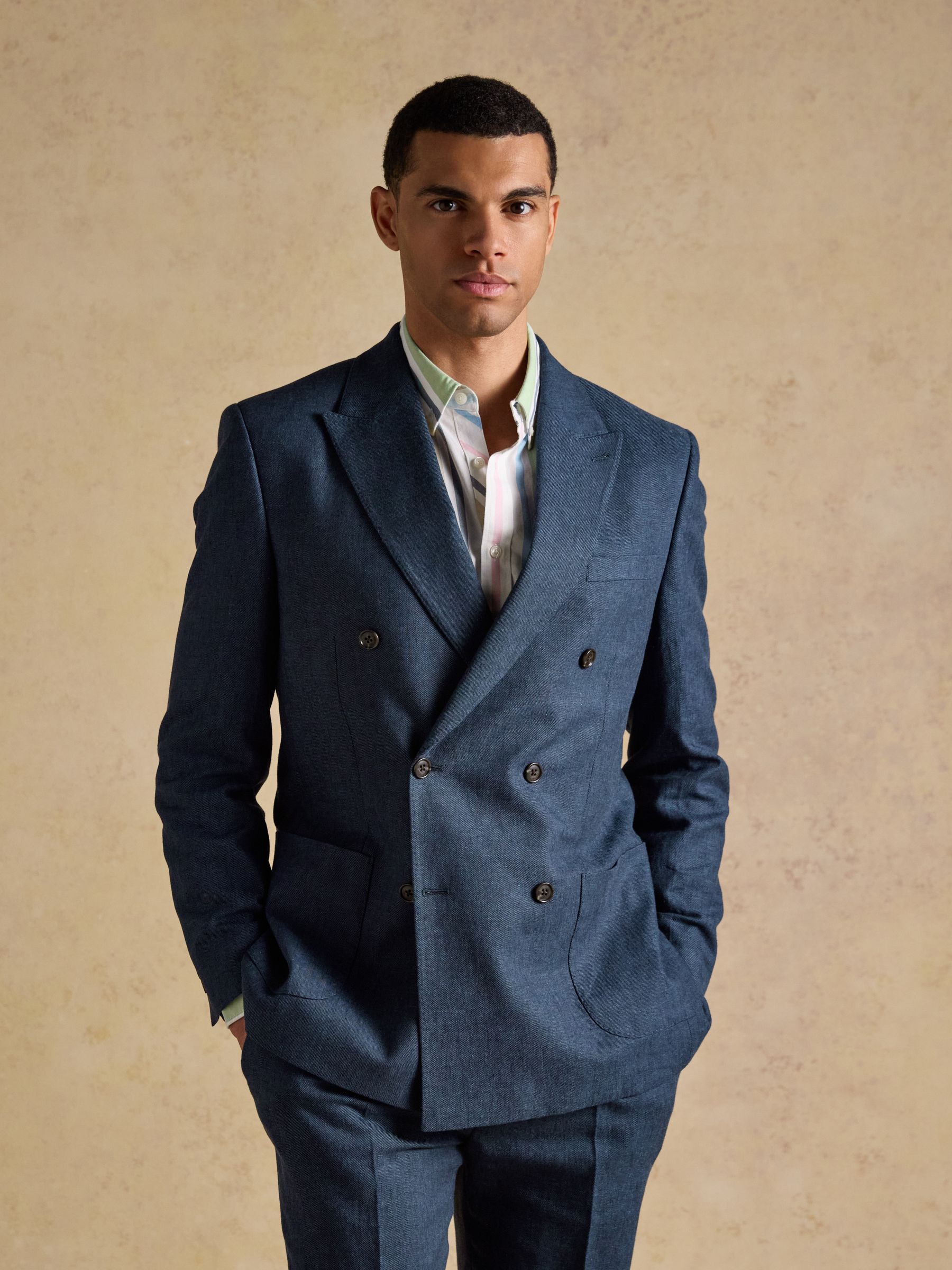 Joules Men's Indigo Blue Linen Blend Twill Suit Jacket Small