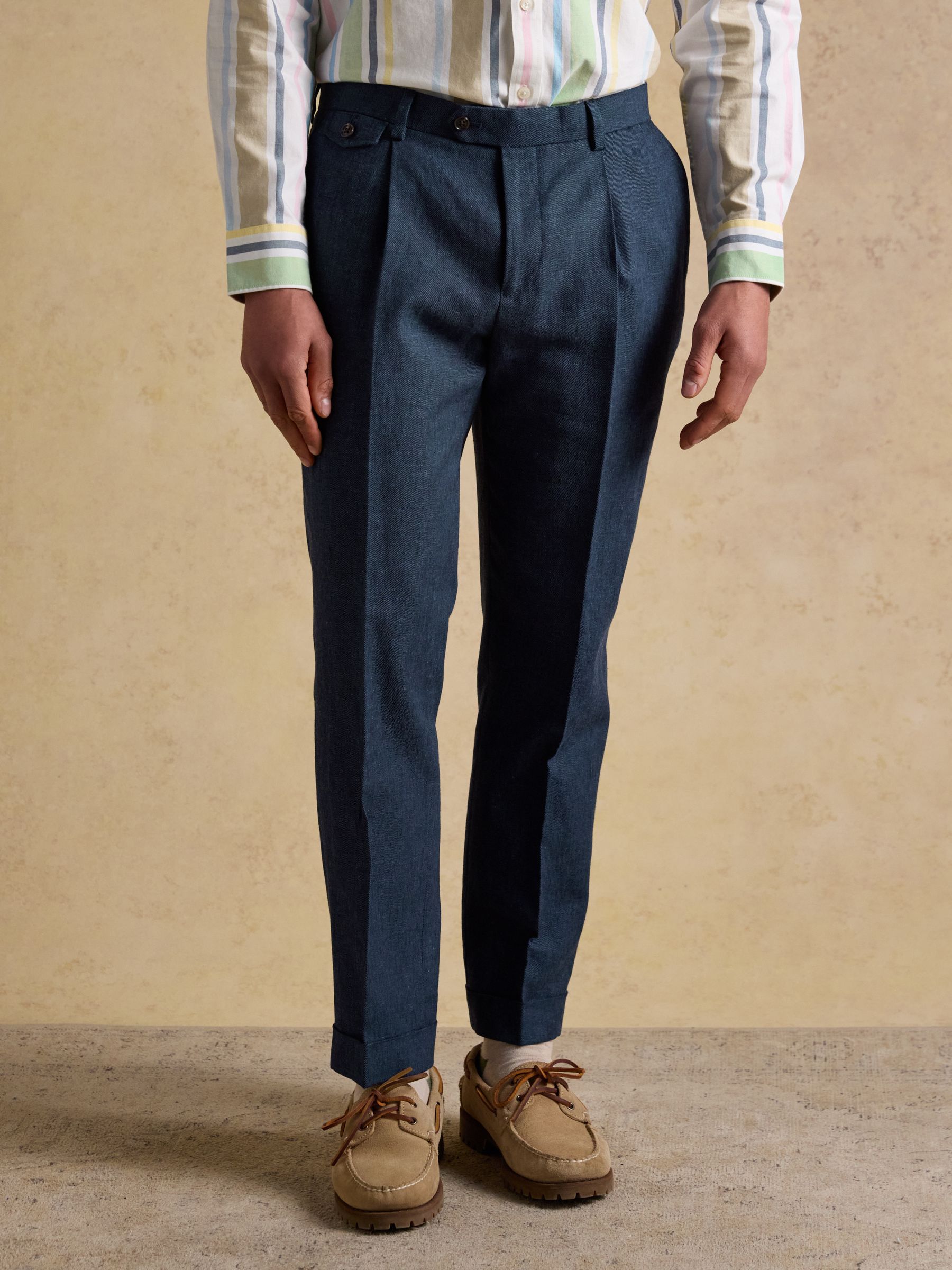 Joules Men's Indigo Blue Linen Blend Twill Suit Trousers Large