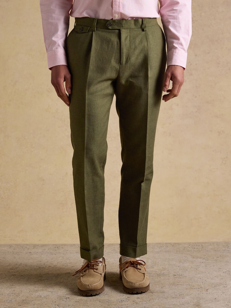 Joules Green Cotton Linen Blend Suit Trousers - Image 1 of 8