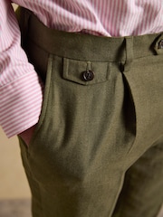 Joules Green Cotton Linen Blend Suit Trousers - Image 6 of 8