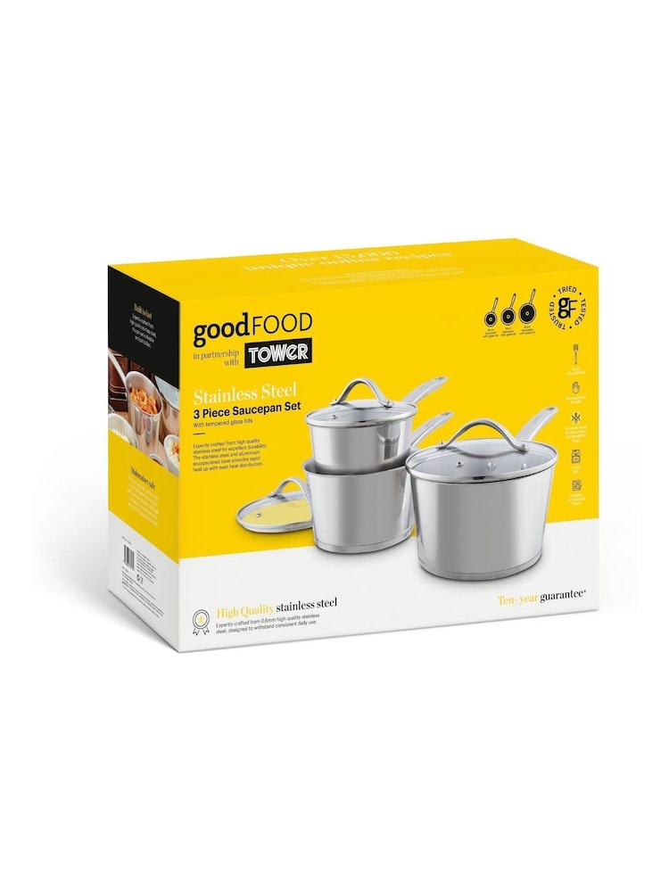 Good Food 3 Piece Stainless Steel Saucepan Set - Image 10 of 10