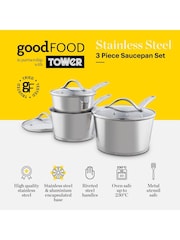 Good Food 3 Piece Stainless Steel Saucepan Set - Image 2 of 10