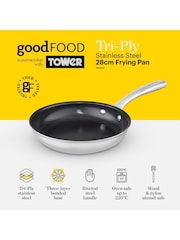 Good Food Stainless Steel Tri-Ply Frying Pan with Non Stick - Image 2 of 10