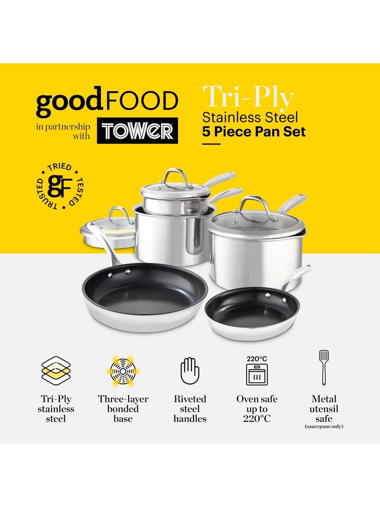 Good Food 5 Piece Stainless Steel Tri-Ply Cookware Set - Image 2 of 10