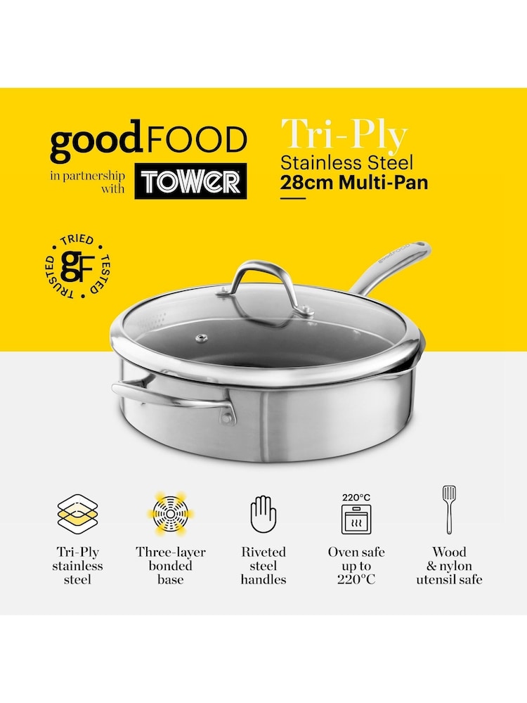 Good Food Stainless Steel Tri-Ply Multi-Pan with Tempered Glass Lid - Image 2 of 10