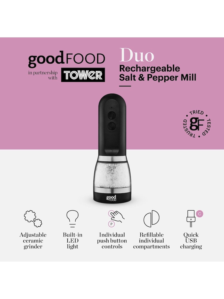 Good Food Black Rechargeable Duo Salt and Pepper Mill - Image 2 of 10