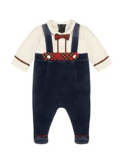 Emile Et Rose Blue Kenneth All-In-One with Navy Velour Lower Braces and Tartan Trim - Image 2 of 4