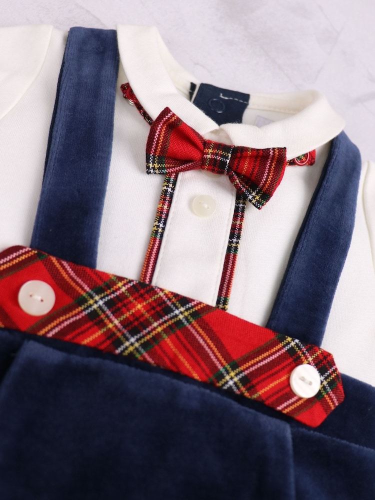 Emile Et Rose Blue Kenneth All-In-One with Navy Velour Lower Braces and Tartan Trim - Image 4 of 4 Emile Et Rose Blue Kenneth All-In-One with Navy Velour Lower Braces and Tartan Trim - Image 4 of 4