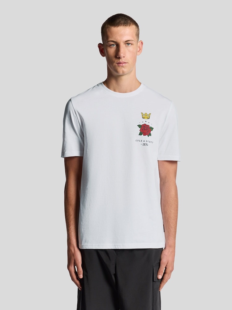 Lyle & Scott White Rose and Crown Graphic Print T-Shirt - Image 1 of 5