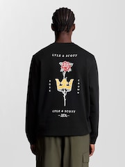 Lyle & Scott Black Rose and Crown Graphic Print Crew Neck Sweatshirt - Image 4 of 5