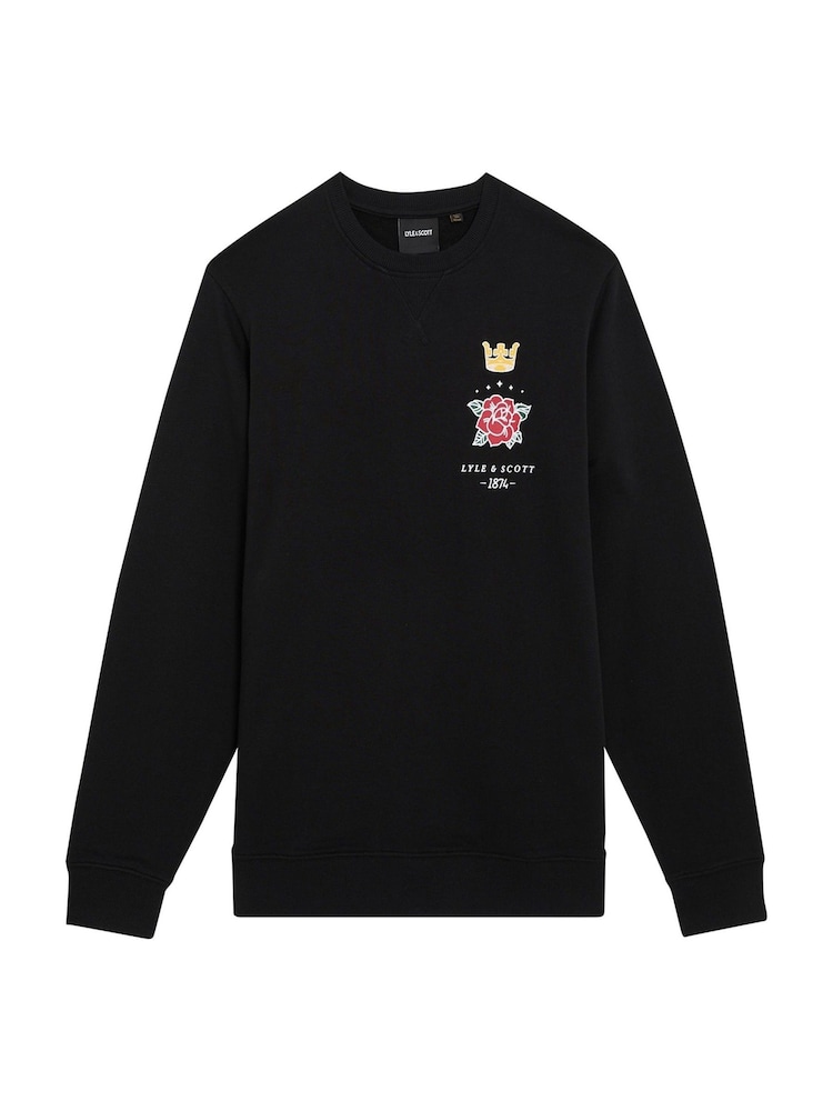 Lyle & Scott Black Rose and Crown Graphic Print Crew Neck Sweatshirt - Image 5 of 5