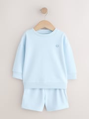 ہلکا نیلا - پلین کریو نیک سویٹ شرٹ اور شارٹس سیٹ (3ماہ-7سال) - تصویر 1 از 5