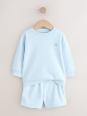ہلکا نیلا - پلین کریو نیک سویٹ شرٹ اور شارٹس سیٹ (3ماہ-7سال) - تصویر 2 از 5