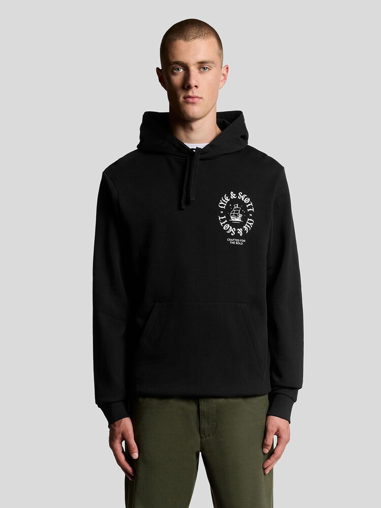 Lyle & Scott Black Chrome Ship Insignia Graphic Print Hoodie - Image 1 of 6