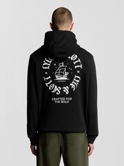 Lyle & Scott Black Chrome Ship Insignia Graphic Print Hoodie - Image 4 of 6