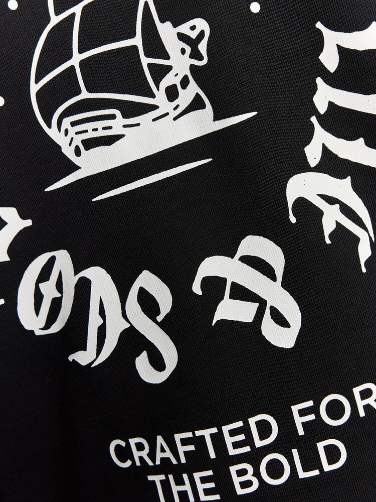 Lyle & Scott Black Chrome Ship Insignia Graphic Print Hoodie - Image 6 of 6