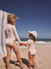 White Embroidered Shell Long Sleeved Sunsafe Swimsuit (3-16yrs) - Image 4 of 10