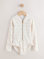 White Embroidered Shell Long Sleeved Sunsafe Swimsuit (3-16yrs) - Image 7 of 10