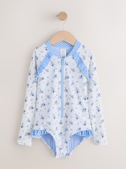 Blue/White Floral Polka Dot Long Sleeve Sunsafe Swimsuit (3mths-16yrs) - Image 1 of 4