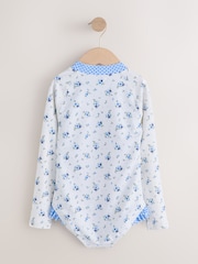 Blå/Vit Blommig Prickig - Långärmad solsäker baddräkt (3mån–16år) - Bild 7 av 9