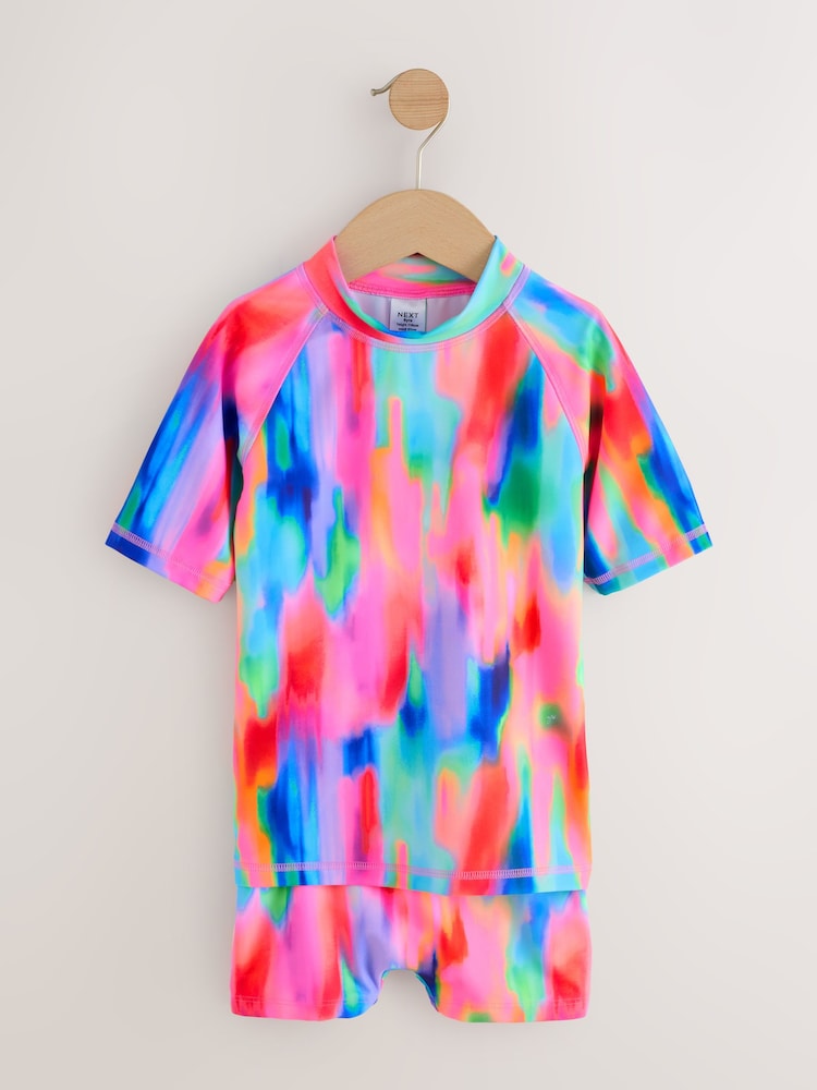 Rainbow Tie Dye Sunsafe Rash Vest And Shorts Swim Set (3-16yrs) - Image 1 of 6