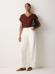 Jigsaw Brown Linen V-Neck T-Shirt - Image 3 of 5