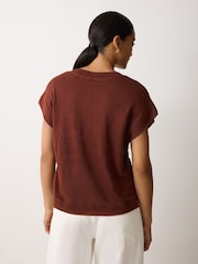 Jigsaw Brown Linen V-Neck T-Shirt - Image 4 of 5